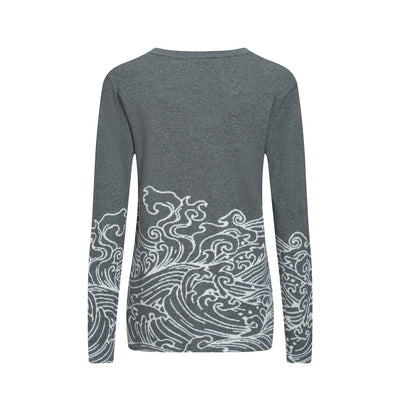 OXKNIT Women Vintage Clothing 1960s Mod Style Casual Grey Wave Knitwear Retro T-shirts