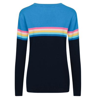 OXKNIT Women Vintage Clothing 1960s Mod Style Casual Knit Long Sleeve Rainbow Knit Retro T-shirts