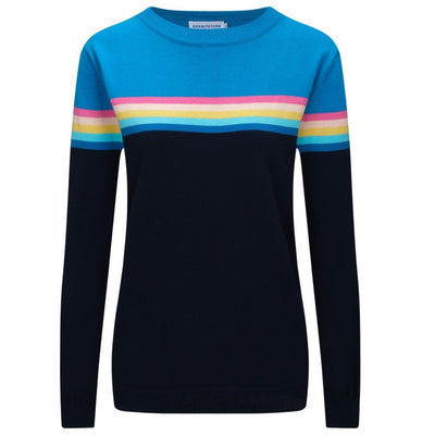 OXKNIT Women Vintage Clothing 1960s Mod Style Casual Knit Long Sleeve Rainbow Knit Retro T-shirts