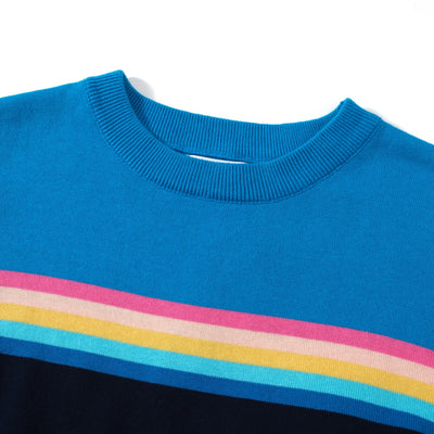 OXKNIT Women Vintage Clothing 1960s Mod Style Casual Knit Long Sleeve Rainbow Knit Retro T-shirts