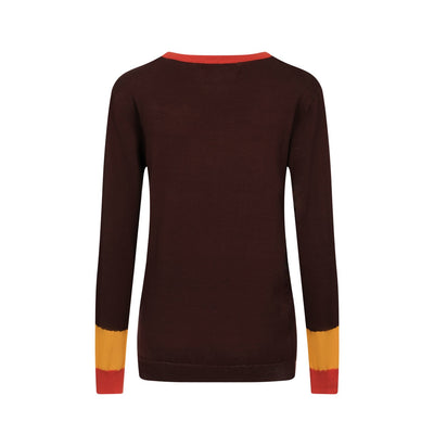 OXKNIT Women Vintage Clothing 1960s Mod Style Casual Knitwear Long Sleeve Diagonal Stripe Orange & Brown Retro T-shirts