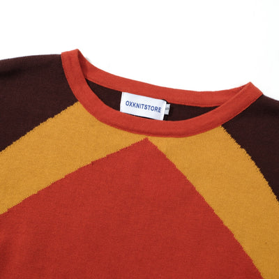 OXKNIT Women Vintage Clothing 1960s Mod Style Casual Knitwear Long Sleeve Diagonal Stripe Orange & Brown Retro T-shirts