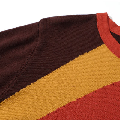 OXKNIT Women Vintage Clothing 1960s Mod Style Casual Knitwear Long Sleeve Diagonal Stripe Orange & Brown Retro T-shirts