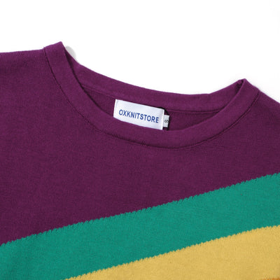 OXKNIT Women Vintage Clothing 1960s Mod Style Casual Knitwear Long Sleeve Rainbow Diagonal Stripe Retro T-shirts