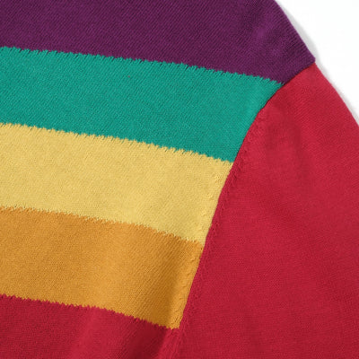 OXKNIT Women Vintage Clothing 1960s Mod Style Casual Knitwear Long Sleeve Rainbow Diagonal Stripe Retro T-shirts