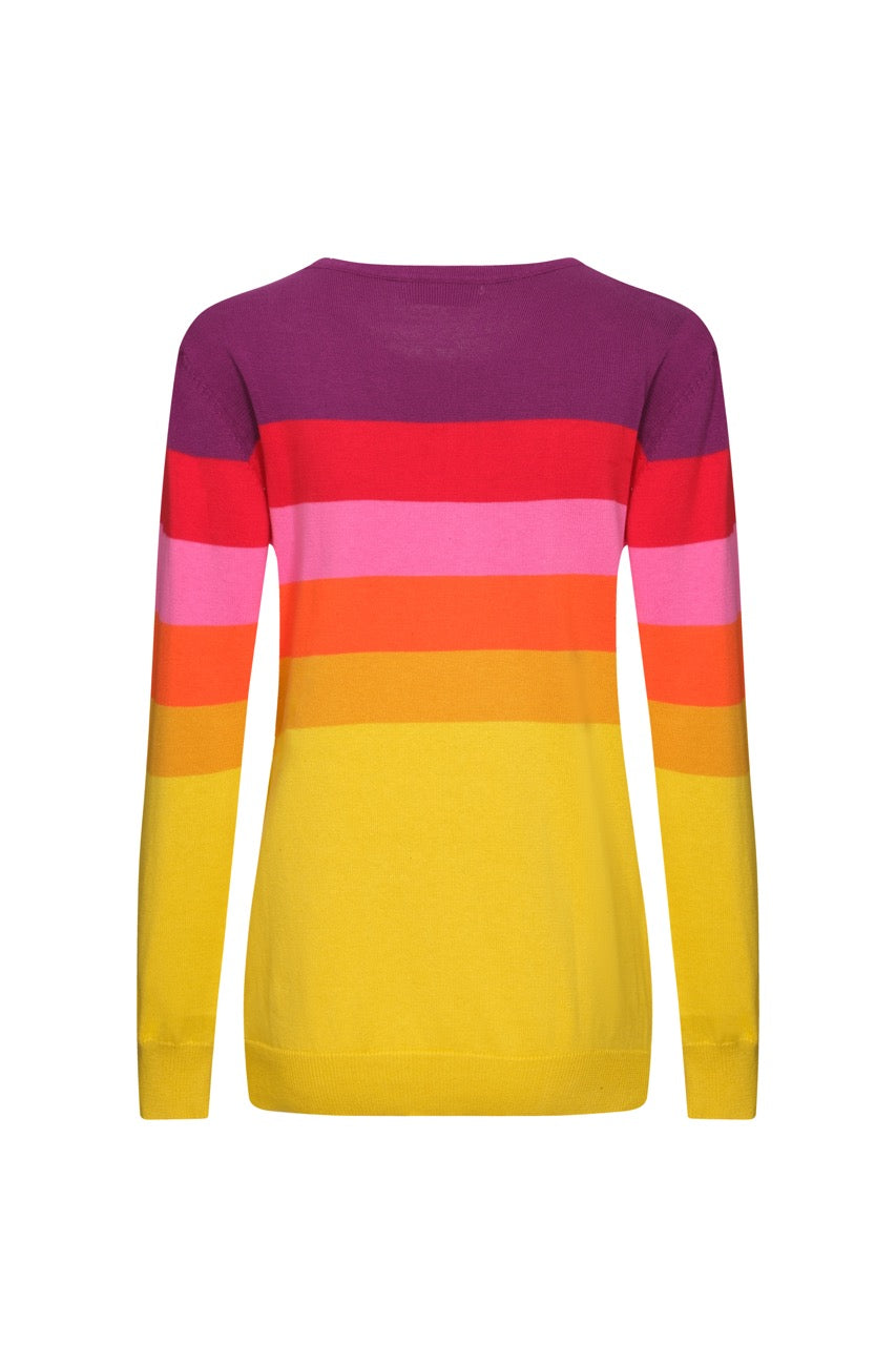 OXKNIT Women Vintage Clothing 1960s Mod Style Casual Knitwear Long Sleeve Rainbow Retro T-shirts