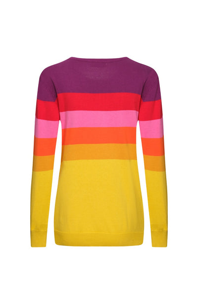 OXKNIT Women Vintage Clothing 1960s Mod Style Casual Knitwear Long Sleeve Rainbow Retro T-shirts