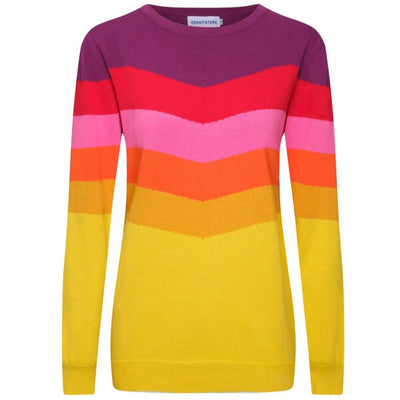 OXKNIT Women Vintage Clothing 1960s Mod Style Casual Knitwear Long Sleeve Rainbow Retro T-shirts