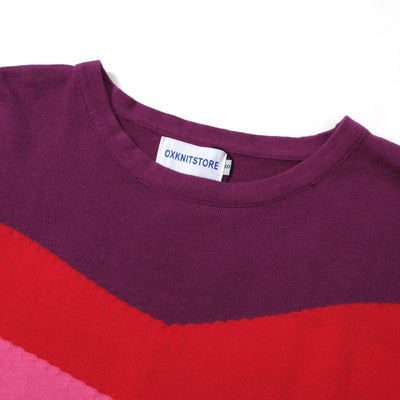OXKNIT Women Vintage Clothing 1960s Mod Style Casual Knitwear Long Sleeve Rainbow Retro T-shirts