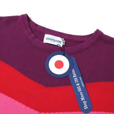 OXKNIT Women Vintage Clothing 1960s Mod Style Casual Knitwear Long Sleeve Rainbow Retro T-shirts