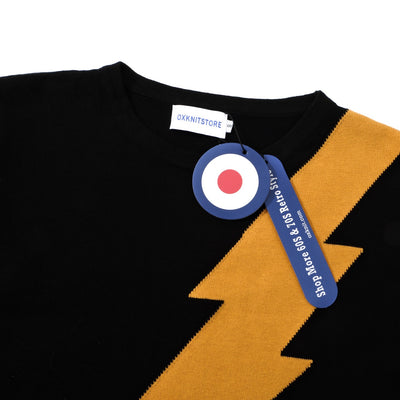 OXKNIT Women Vintage Clothing 1960s Mod Style Casual Knitwear Long Sleeve Yellow Lightning Retro T-shirts