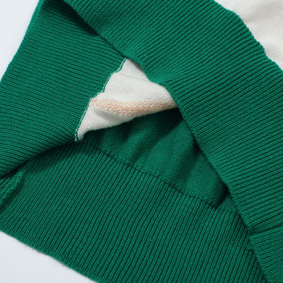 OXKNIT Women Vintage Clothing 1960s Mod Style Casual Long Sleeve Beige & Green Lightning Knit Retro T-shirts