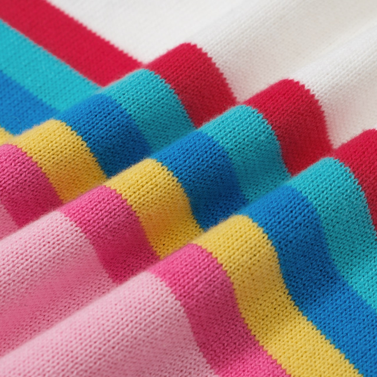 OXKNIT Women Vintage Clothing 1960s Mod Style Casual Long Sleeve Pink Rainbow Striped Knit Retro T-shirts