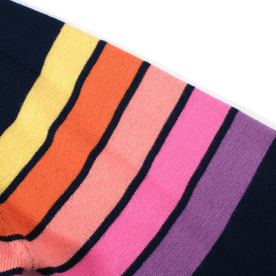 OXKNIT Women Vintage Clothing 1960s Mod Style Casual Rainbow Stripe Knit Dark Blue Retro T-shirts
