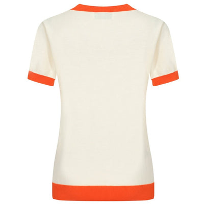 OXKNIT Women Vintage Clothing 1960s Mod Style Casual Red Flowers V-Neck Short Sleeves Knitwear Retro Tshirt