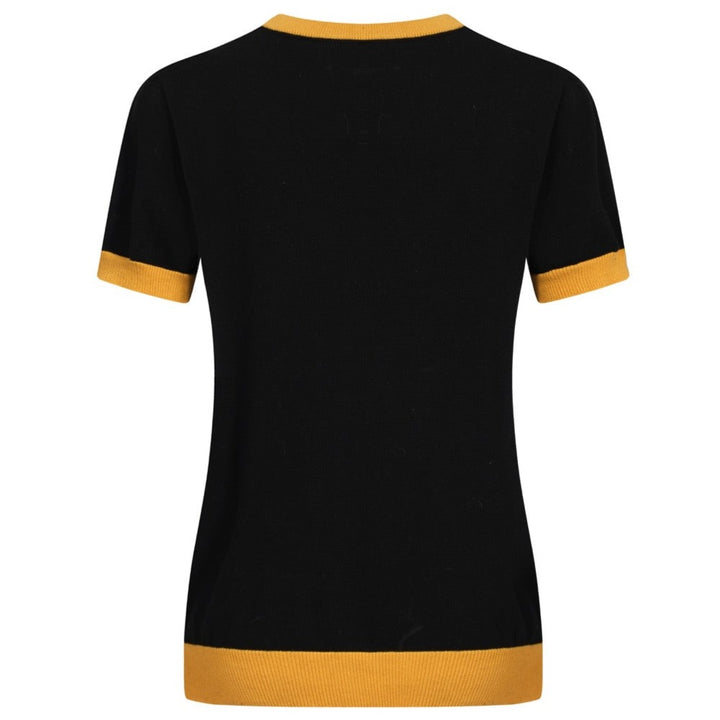 OXKNIT Women Vintage Clothing 1960s Mod Style Casual Yellow Pigeon Knitted Black Short Sleeves Knitwear Retro Tshirt