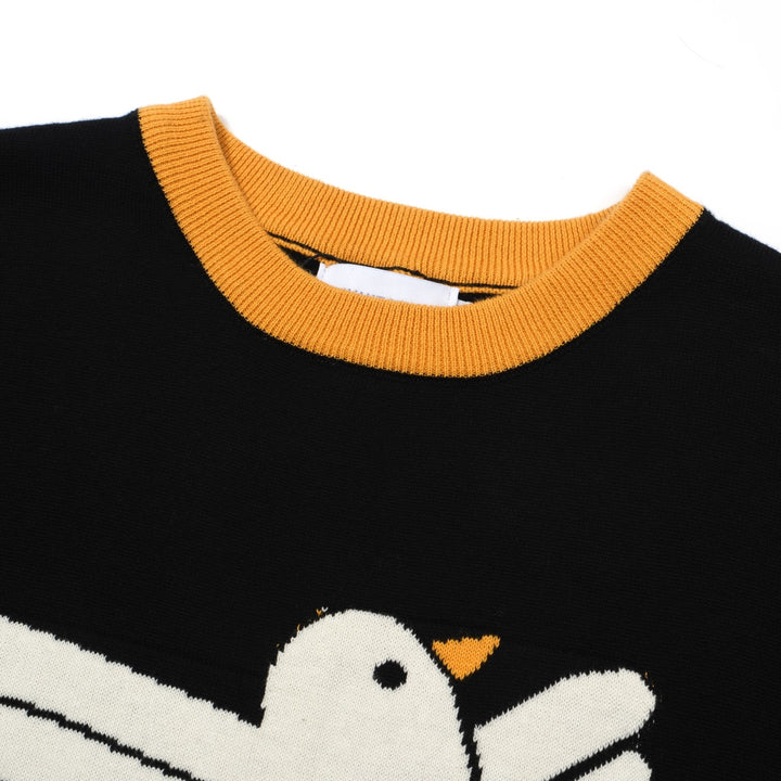 OXKNIT Women Vintage Clothing 1960s Mod Style Casual Yellow Pigeon Knitted Black Short Sleeves Knitwear Retro Tshirt