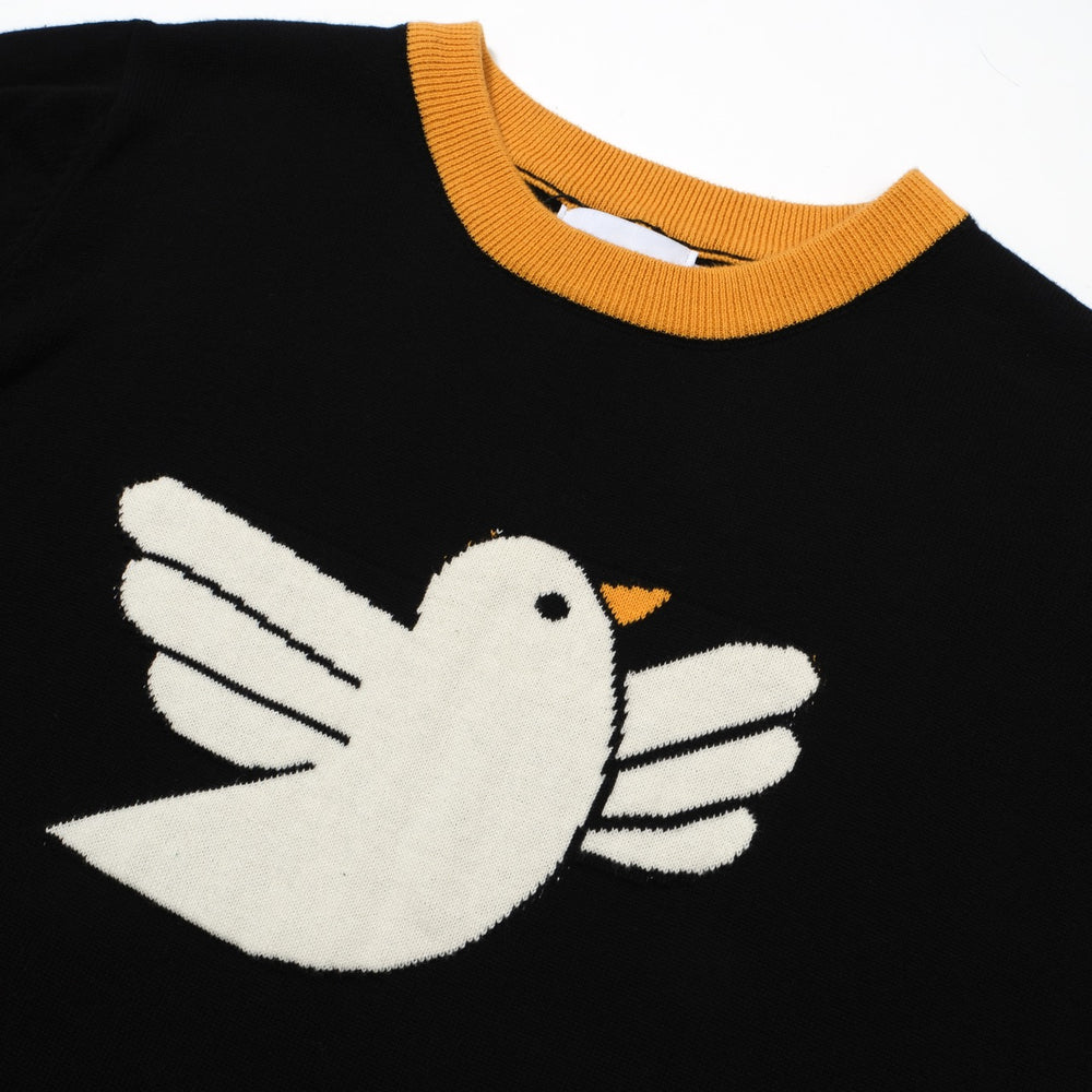 OXKNIT Women Vintage Clothing 1960s Mod Style Casual Yellow Pigeon Knitted Black Short Sleeves Knitwear Retro Tshirt