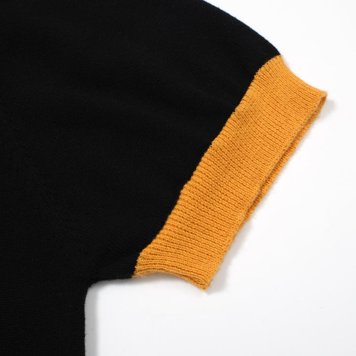 OXKNIT Women Vintage Clothing 1960s Mod Style Casual Yellow Pigeon Knitted Black Short Sleeves Knitwear Retro Tshirt