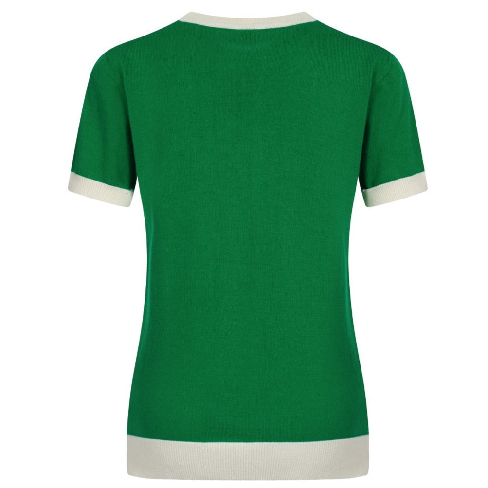 OXKNIT Women Vintage Clothing 1960s Mod Style Knitted Good Times Short Sleeves Green Knitwear Retro Tshirt