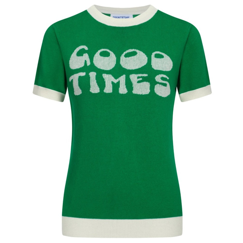 OXKNIT Women Vintage Clothing 1960s Mod Style Knitted Good Times Short Sleeves Green Knitwear Retro Tshirt