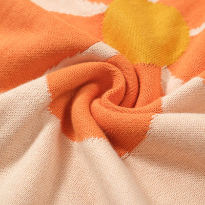 OXKNIT Women Vintage Clothing 1960s Mod Style Orange Flower Knitted Short Sleeves Retro Tshirts