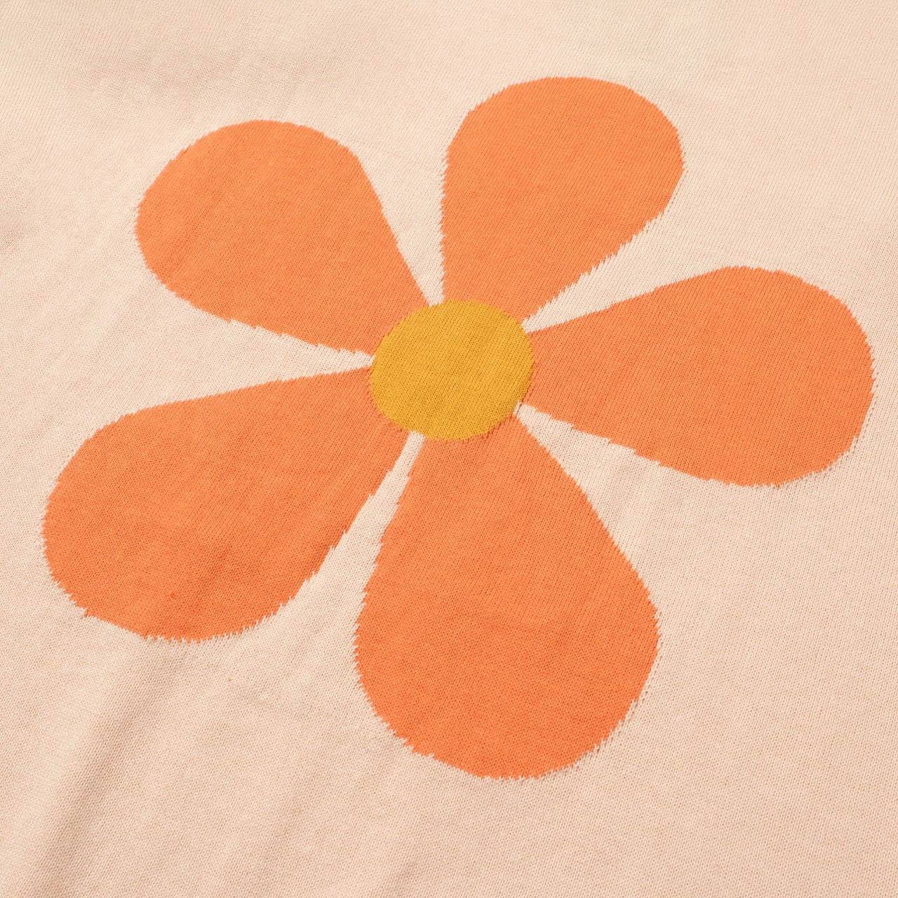 OXKNIT Women Vintage Clothing 1960s Mod Style Orange Flower Knitted Short Sleeves Retro Tshirts