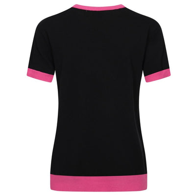OXKNIT Women Vintage Clothing 1970s Mod Style Casual Black & Pink Knitted Short Sleeves Knitwear Retro Tshirt