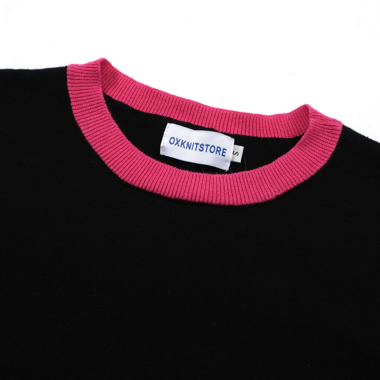 OXKNIT Women Vintage Clothing 1970s Mod Style Casual Black & Pink Knitted Short Sleeves Knitwear Retro Tshirt