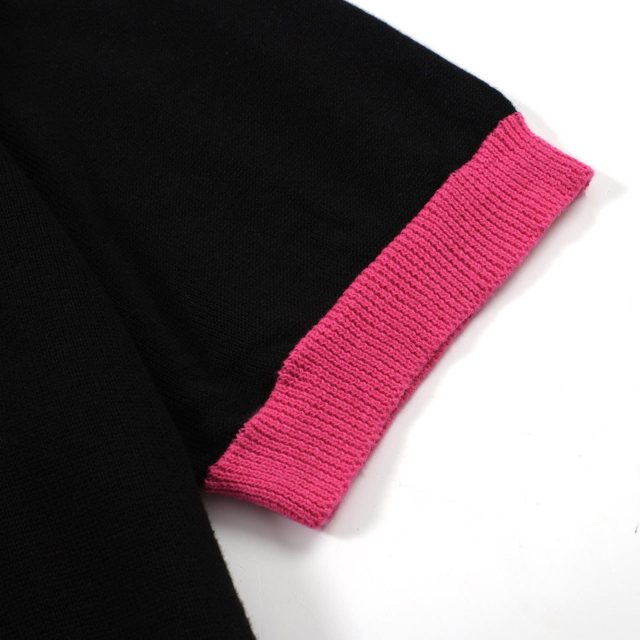 OXKNIT Women Vintage Clothing 1970s Mod Style Casual Black & Pink Knitted Short Sleeves Knitwear Retro Tshirt