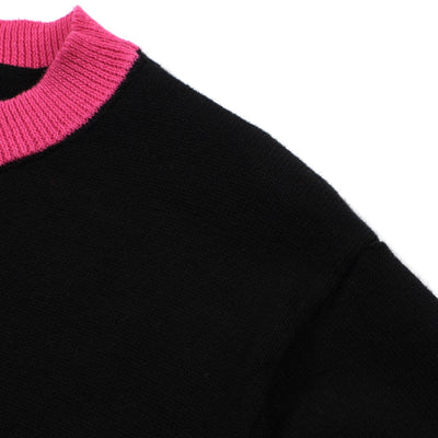 OXKNIT Women Vintage Clothing 1970s Mod Style Casual Black & Pink Knitted Short Sleeves Knitwear Retro Tshirt