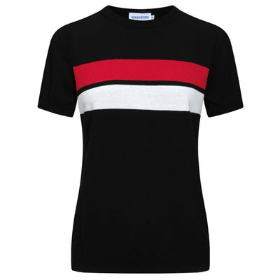 OXKNIT Women Vintage Clothing 1970s Mod Style Casual Chest Red & White Knitted Short Sleeves Knitwear Retro Tshirt