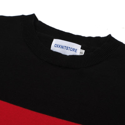 OXKNIT Women Vintage Clothing 1970s Mod Style Casual Chest Red & White Knitted Short Sleeves Knitwear Retro Tshirt