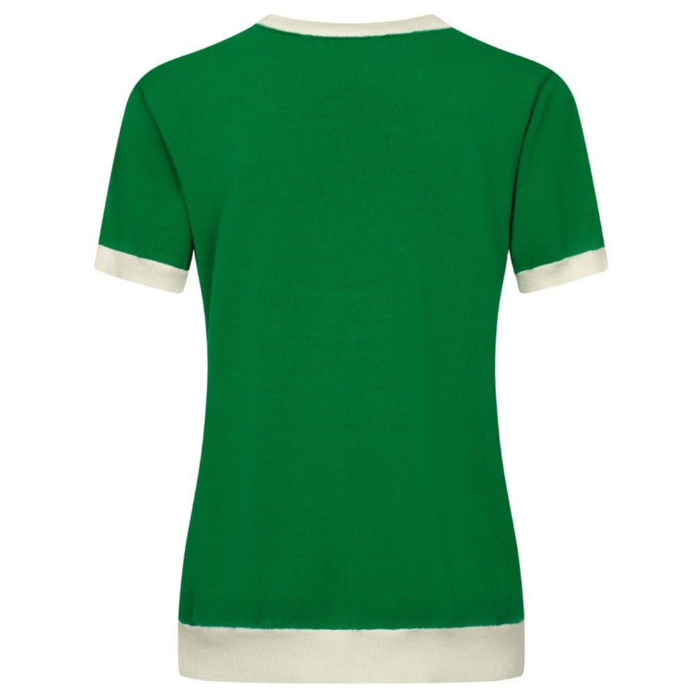 OXKNIT Women Vintage Clothing 1970s Mod Style Casual Green Knitted Short Sleeves Knitwear Retro Tshirt