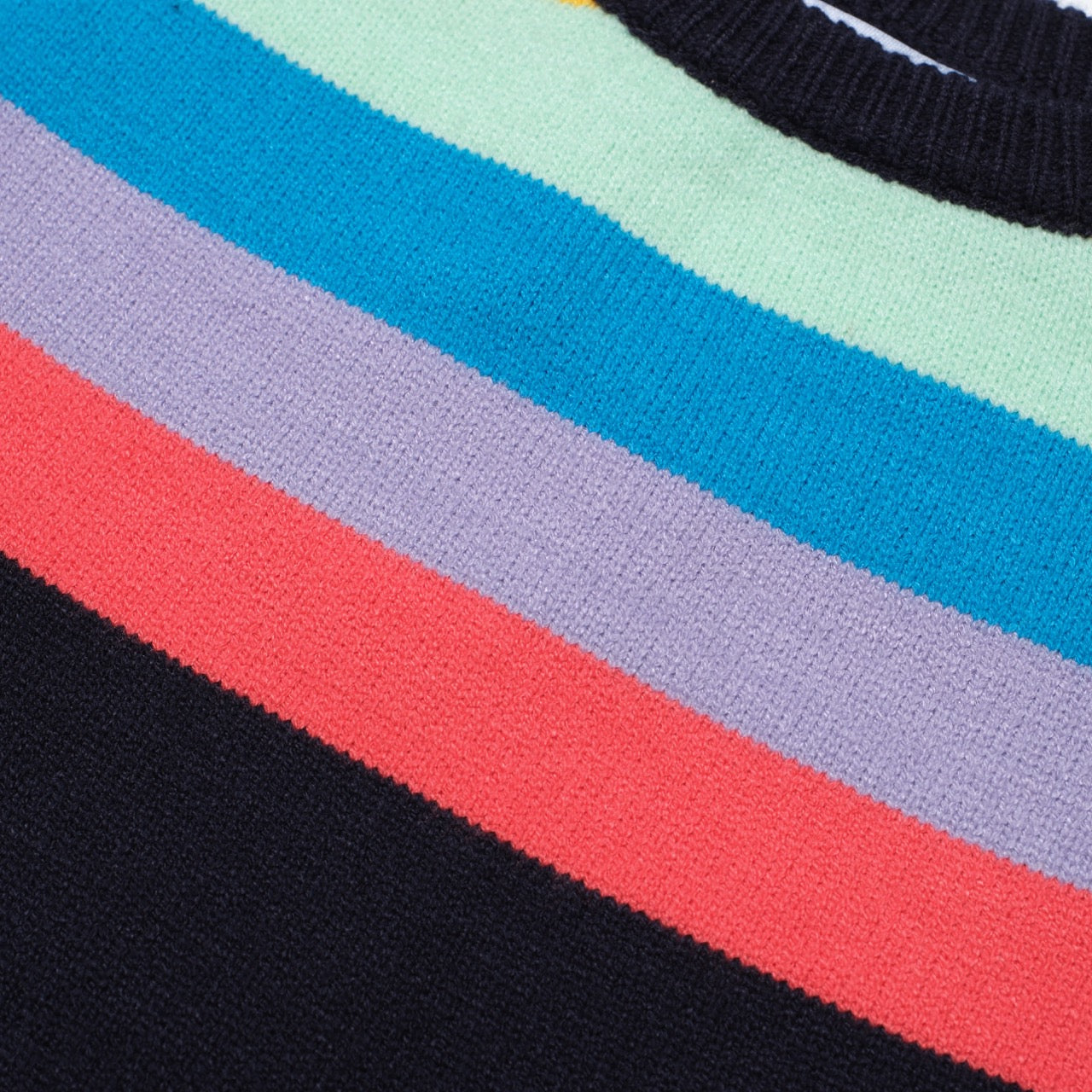 OXKNIT Women Vintage Clothing 1970s Mod Style Casual Long Sleeve Black Rainbow Striped Retro Sweater