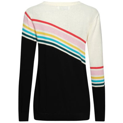 OXKNIT Women Vintage Clothing 1970s Mod Style Casual Long Sleeve Black Striped Knit Retro T-shirts