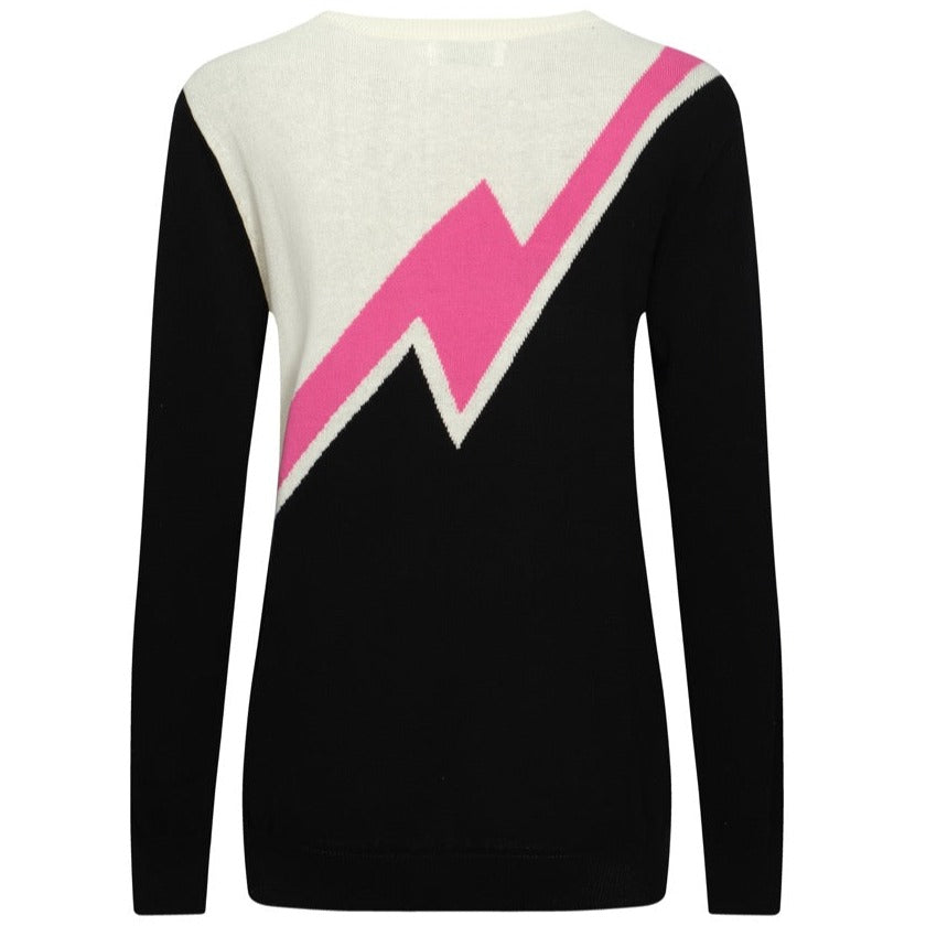 OXKNIT Women Vintage Clothing 1970s Mod Style Casual Long Sleeve Black & White Lightning Knit Retro T-shirts