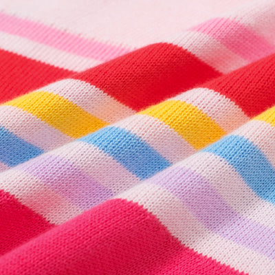 OXKNIT Women Vintage Clothing 1970s Mod Style Casual Long Sleeve Pink Rainbow Striped Knit Retro T-shirts