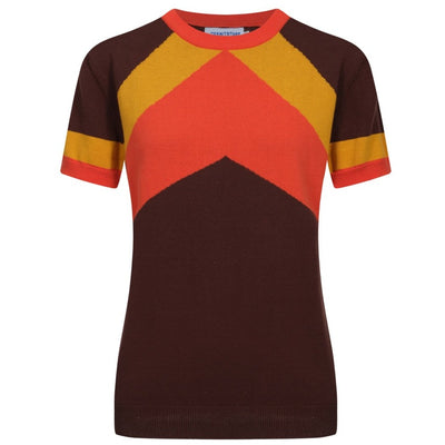 OXKNIT Women Vintage Clothing 1970s Mod Style Casual Orange Brown Short Sleeves Knitwear Retro Tshirt