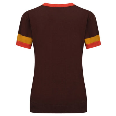 OXKNIT Women Vintage Clothing 1970s Mod Style Casual Orange Brown Short Sleeves Knitwear Retro Tshirt