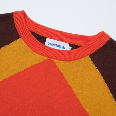 OXKNIT Women Vintage Clothing 1970s Mod Style Casual Orange Brown Short Sleeves Knitwear Retro Tshirt