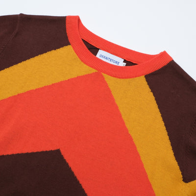 OXKNIT Women Vintage Clothing 1970s Mod Style Casual Orange Brown Short Sleeves Knitwear Retro Tshirt