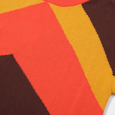 OXKNIT Women Vintage Clothing 1970s Mod Style Casual Orange Brown Short Sleeves Knitwear Retro Tshirt