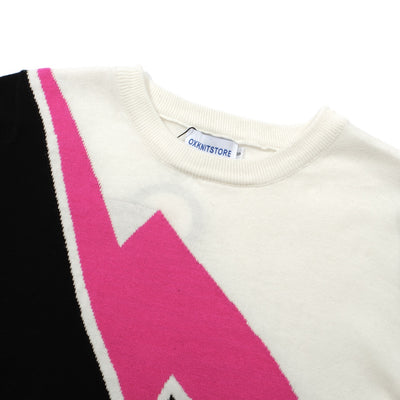 OXKNIT Women Vintage Clothing 1970s Mod Style Casual Pink Lightng Knitted Short Sleeves Knitwear Retro Tshirt