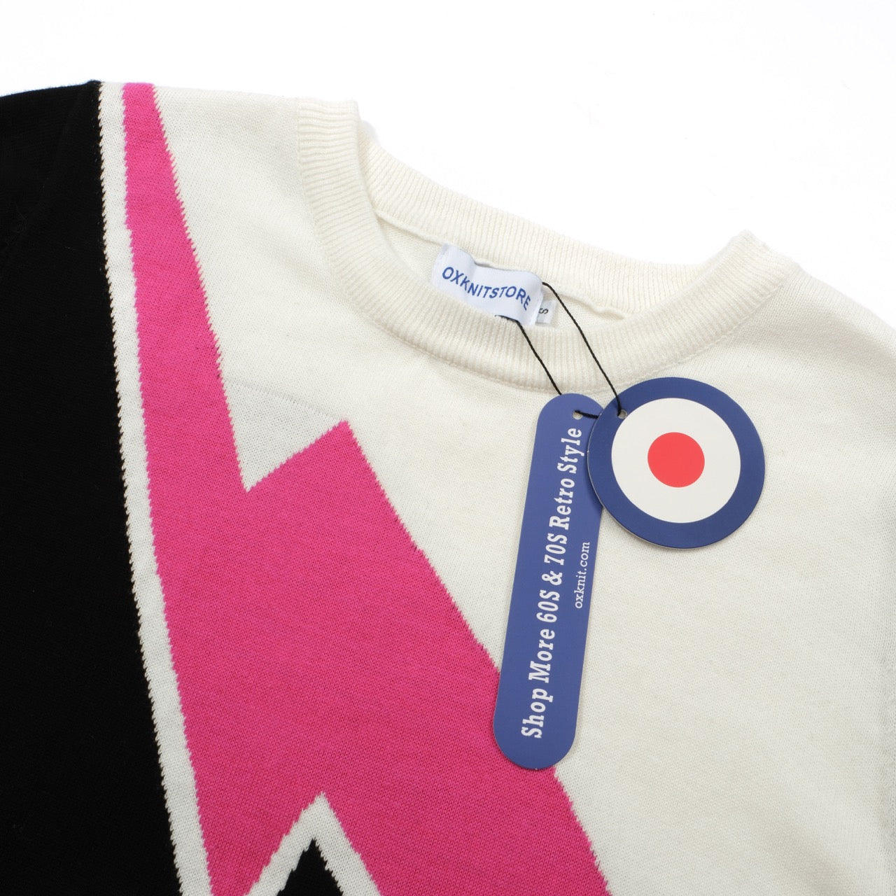 OXKNIT Women Vintage Clothing 1970s Mod Style Casual Pink Lightng Knitted Short Sleeves Knitwear Retro Tshirt