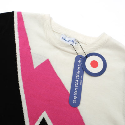 OXKNIT Women Vintage Clothing 1970s Mod Style Casual Pink Lightng Knitted Short Sleeves Knitwear Retro Tshirt