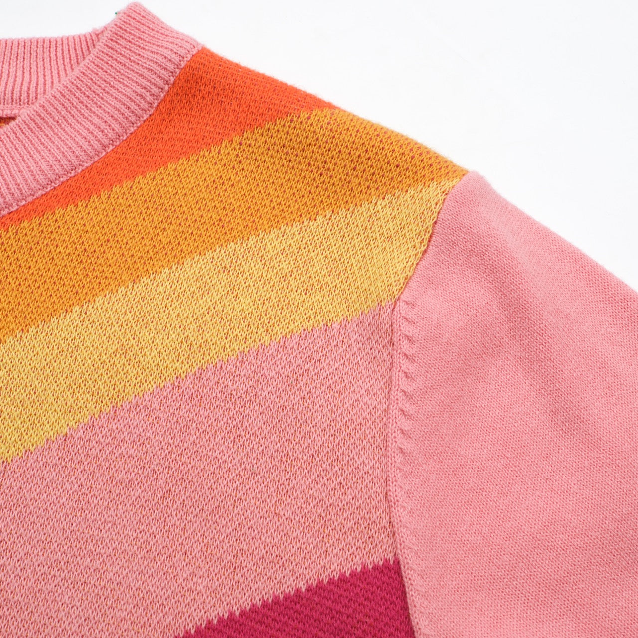 OXKNIT Women Vintage Clothing 1970s Mod Style Casual Rainbow Striped Wear Knitted Short Sleeves Knitwear Tshirt