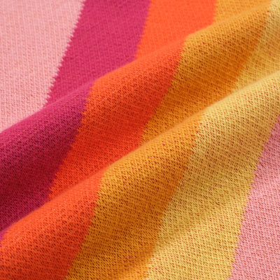 OXKNIT Women Vintage Clothing 1970s Mod Style Casual Rainbow Striped Wear Knitted Short Sleeves Knitwear Tshirt