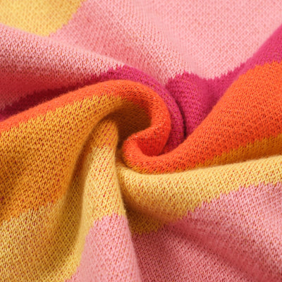 OXKNIT Women Vintage Clothing 1970s Mod Style Casual Rainbow Striped Wear Knitted Short Sleeves Knitwear Tshirt