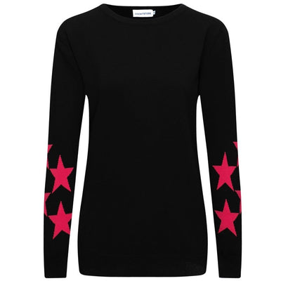 OXKNIT Women Vintage Clothing 1970s Mod Style Casual Shining Pink Star Black Knitwear Retro Tshirt
